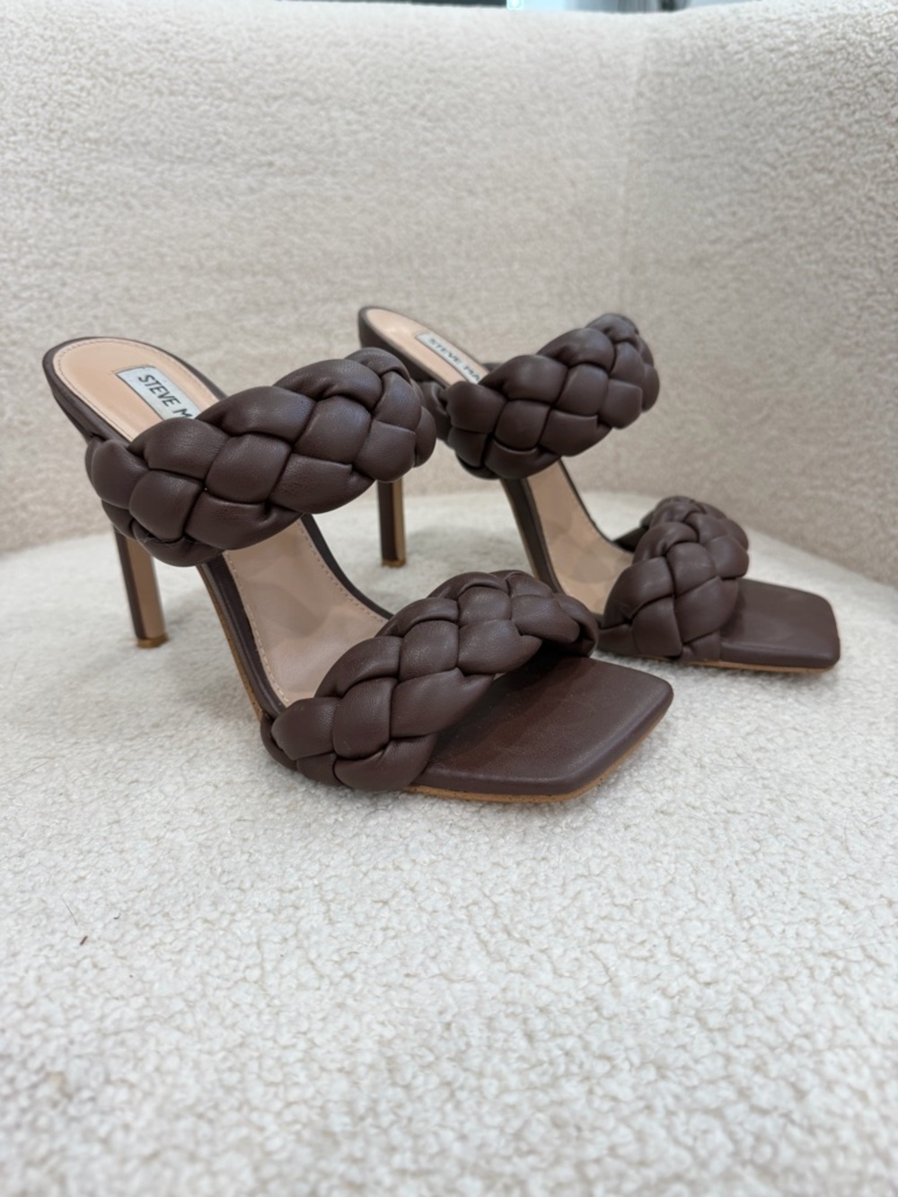 Steve Madden Braided Double-Strap High Heel Sandals - Dark Brown - Picture 5 of 16